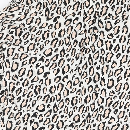 Oasis Womens White Animal Print Viscose Basic Button-Up Size 12 Collared - Leopard Print