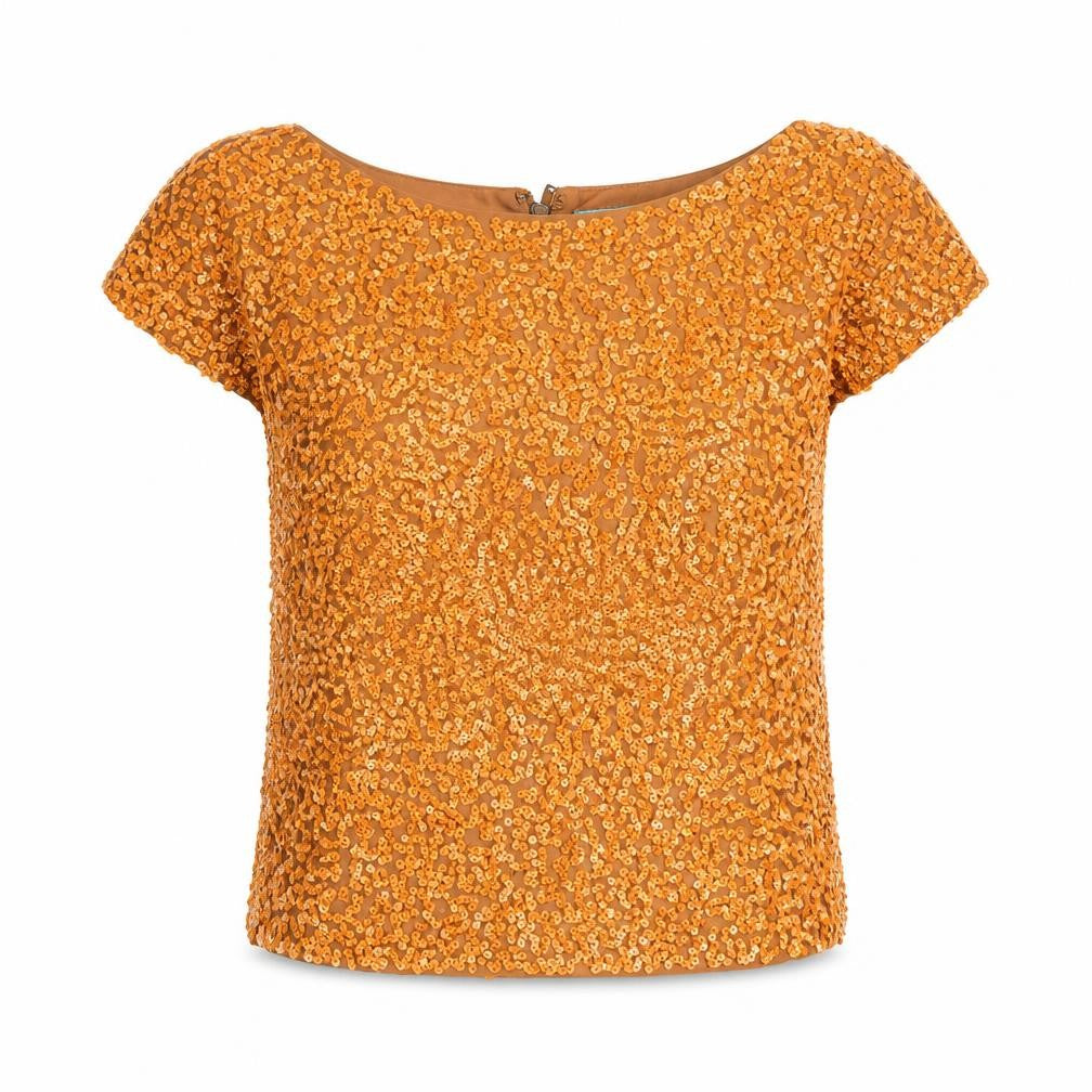 Alice + Olivia Womens Orange Polyester Basic Blouse Size XS Boat Neck - Sequin