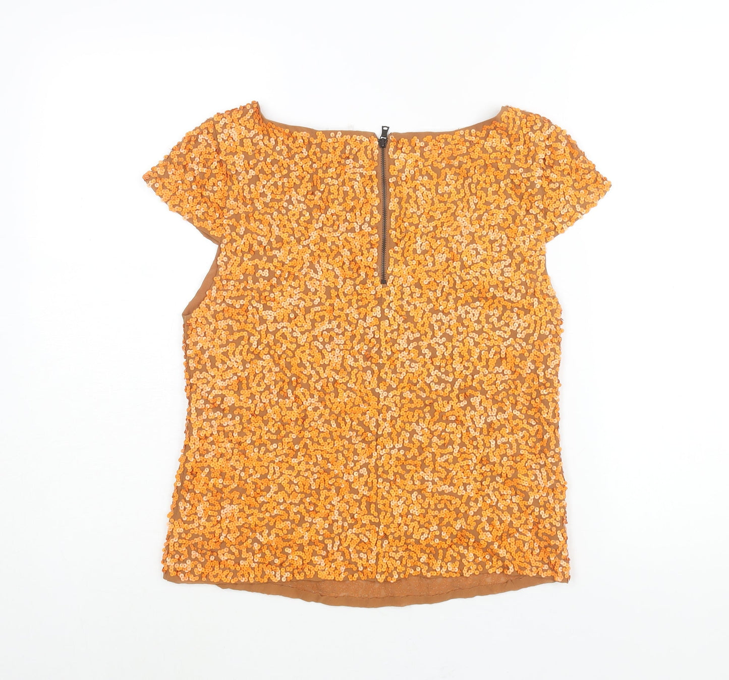 Alice + Olivia Womens Orange Polyester Basic Blouse Size XS Boat Neck - Sequin