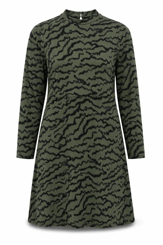 Marks & Spencer Womens Green Geometric Viscose Shift Size 14 Mock Neck Button