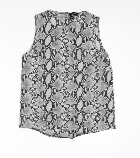 New Look Womens Grey Animal Print Polyester Camisole Blouse Size 12 Round Neck - Snakeskin Print