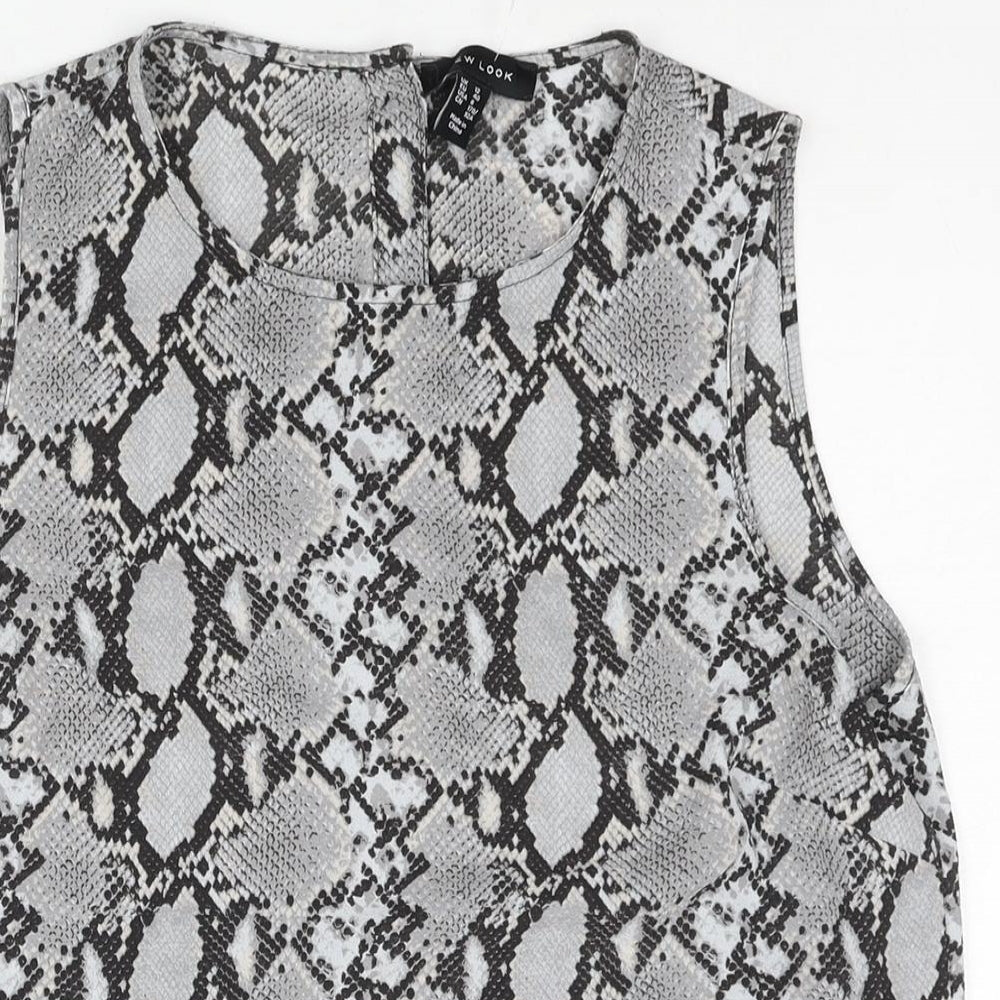 New Look Womens Grey Animal Print Polyester Camisole Blouse Size 12 Round Neck - Snakeskin Print