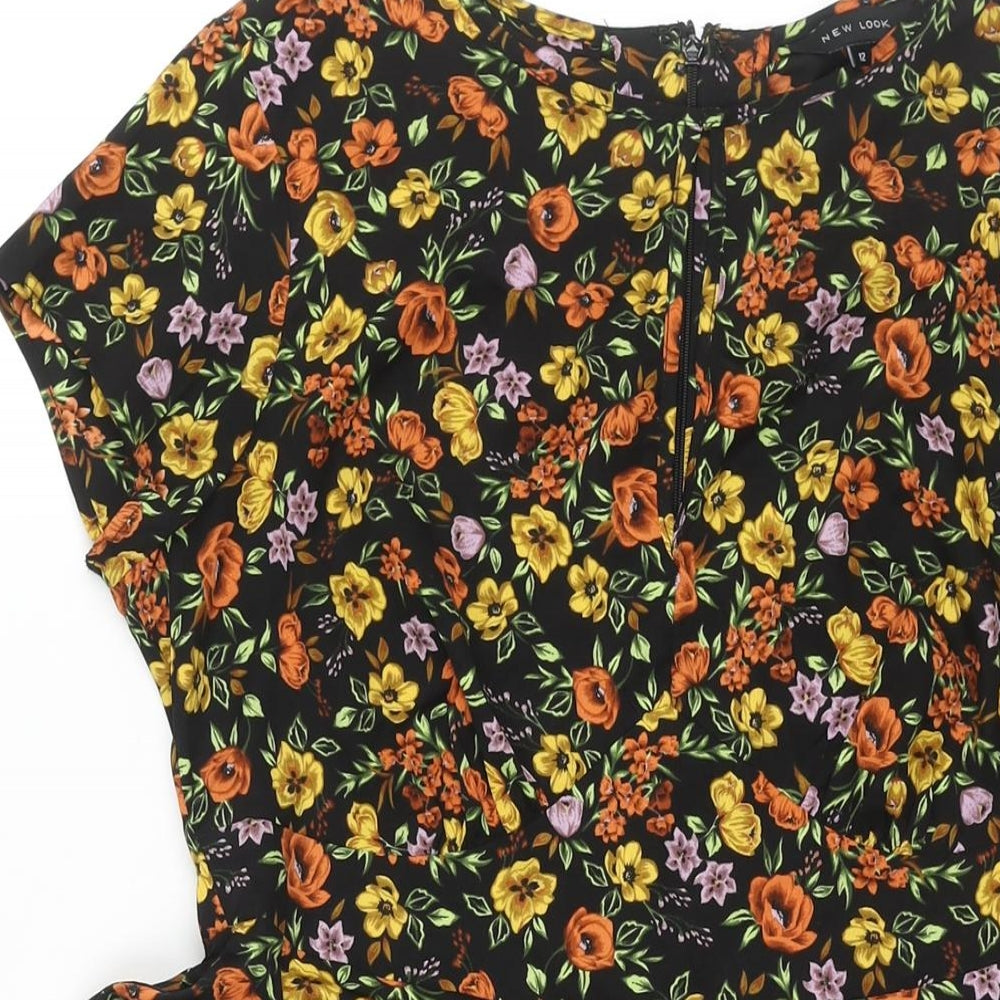 New Look Womens Multicoloured Floral Polyester A-Line Size 12 Round Neck Zip - Keyhole Neck