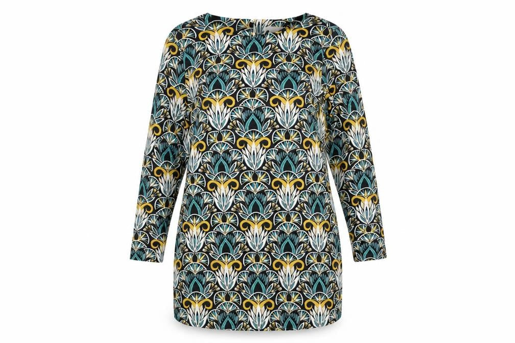 H&M Womens Multicoloured Geometric Viscose Shift Size 12 Round Neck Button