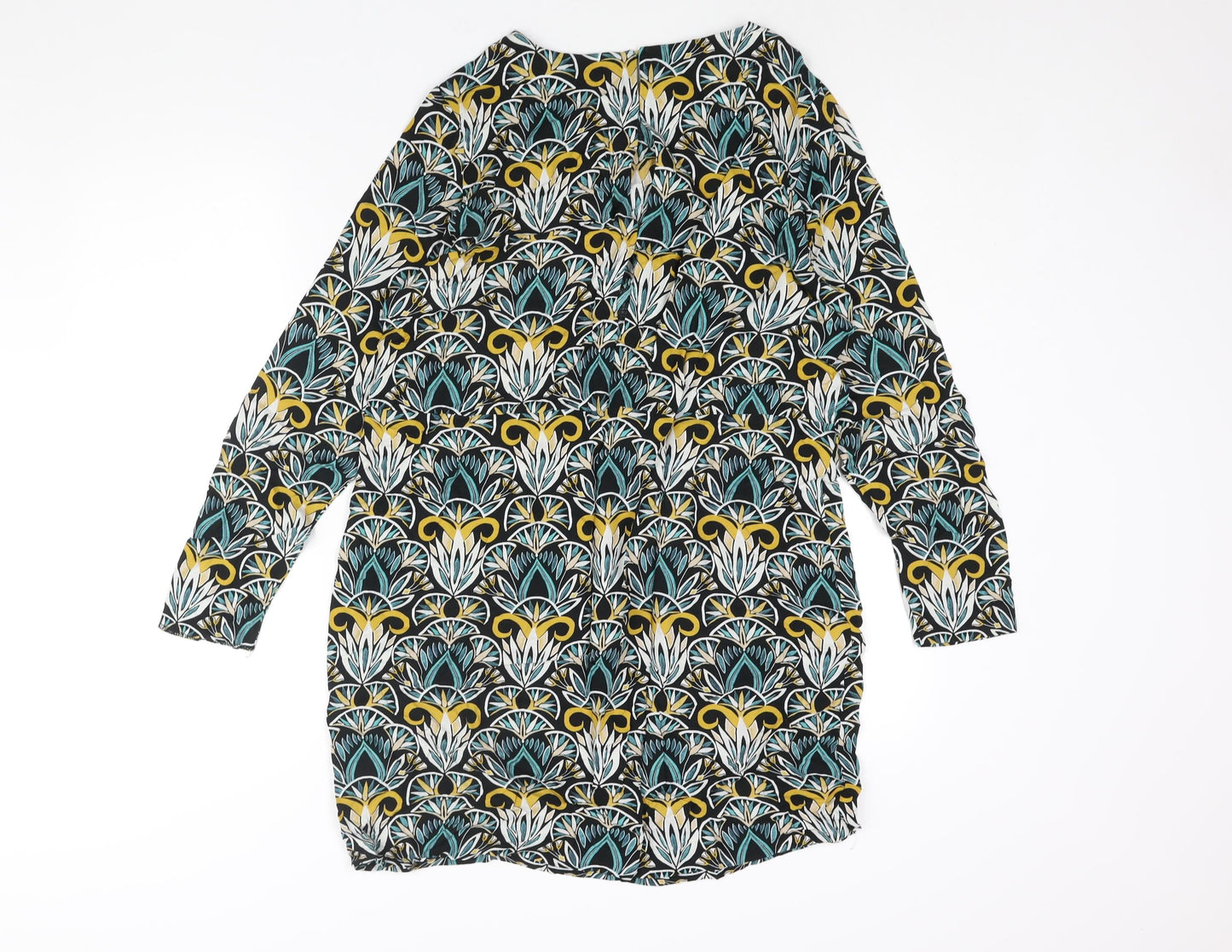 H&M Womens Multicoloured Geometric Viscose Shift Size 12 Round Neck Button