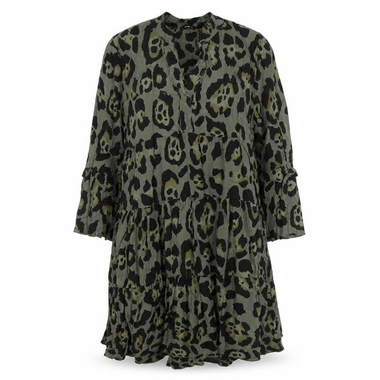 Roman Womens Green Animal Print Viscose Shift Size M V-Neck Pullover - Smocked Jaguar Print