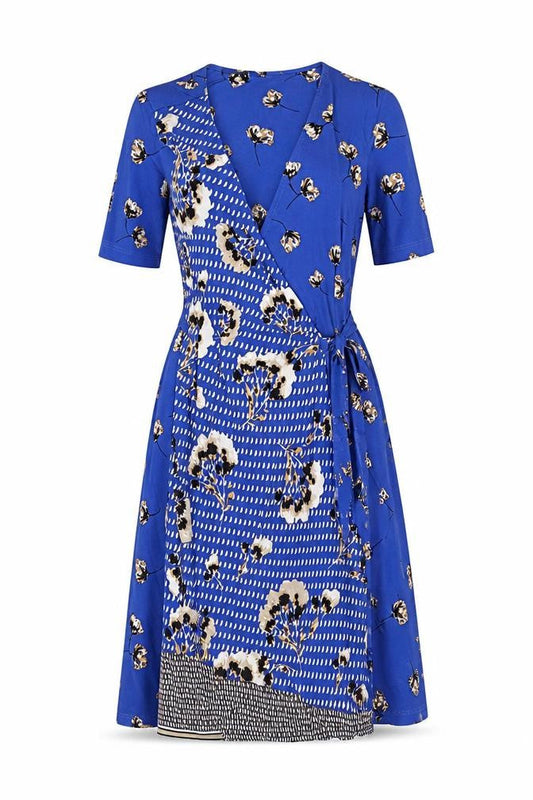 Next Womens Blue Geometric Polyester Wrap Dress Size 6 V-Neck Button