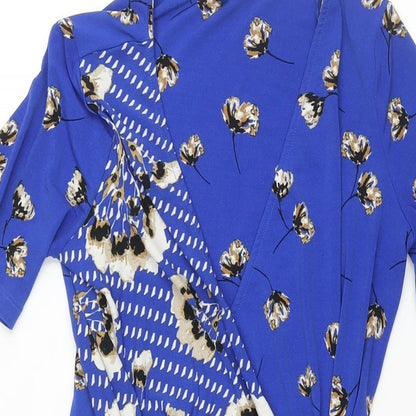 Next Womens Blue Geometric Polyester Wrap Dress Size 6 V-Neck Button
