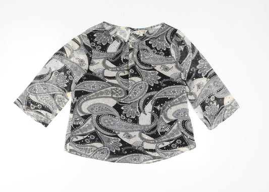 Dorothy Perkins Womens Grey Paisley Polyester Basic Blouse Size 10 Round Neck - Sequin Detail