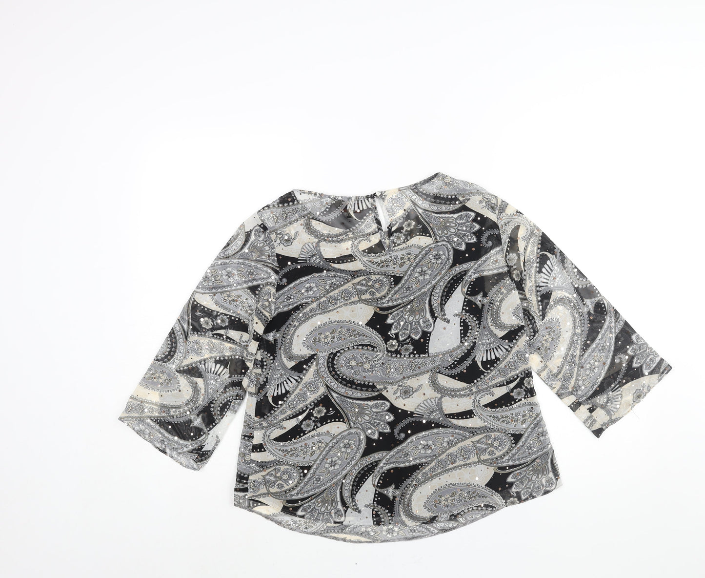 Dorothy Perkins Womens Grey Paisley Polyester Basic Blouse Size 10 Round Neck - Sequin Detail