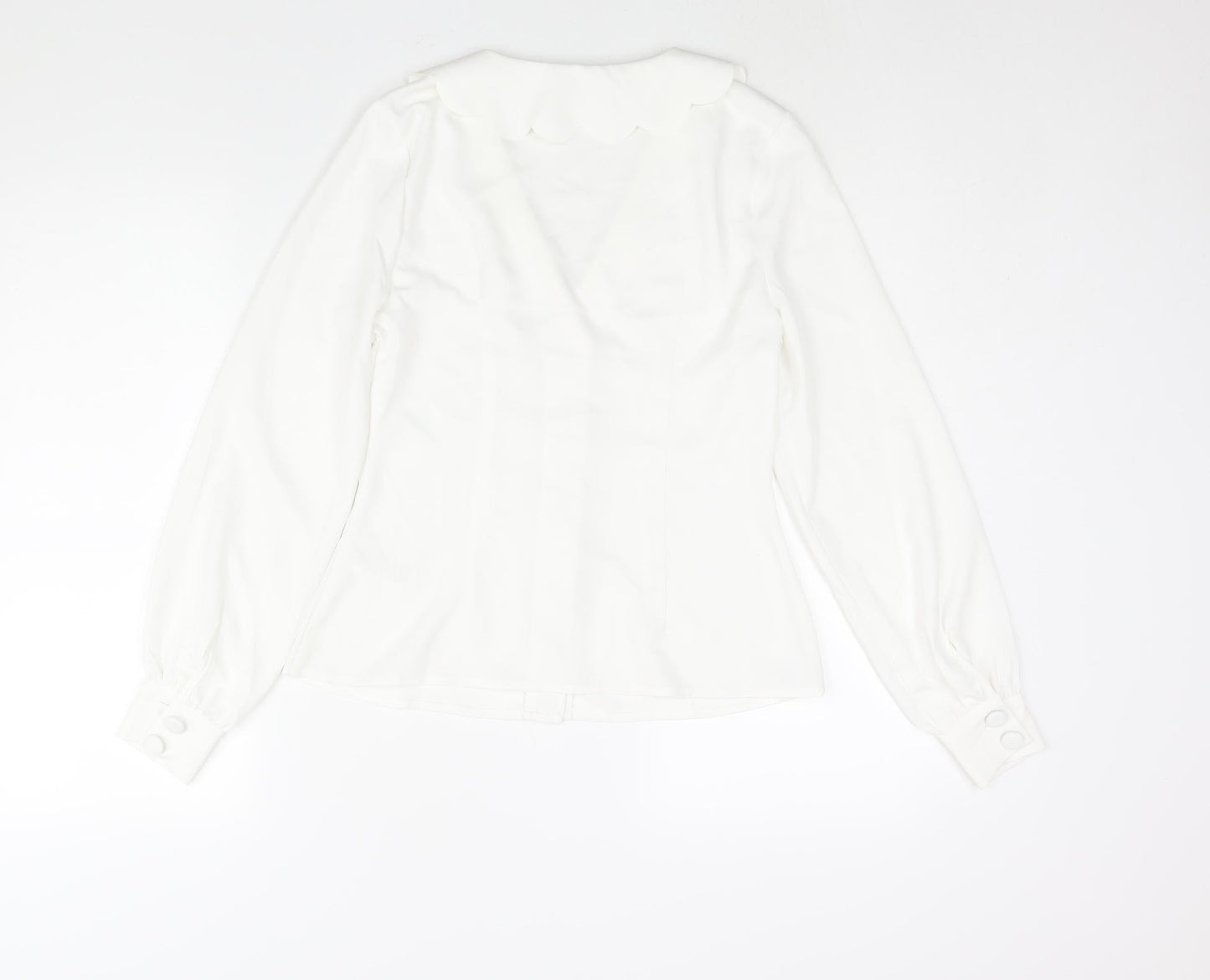Fashion Union Womens White Polyester Basic Button-Up Size 8 V-Neck - Frill