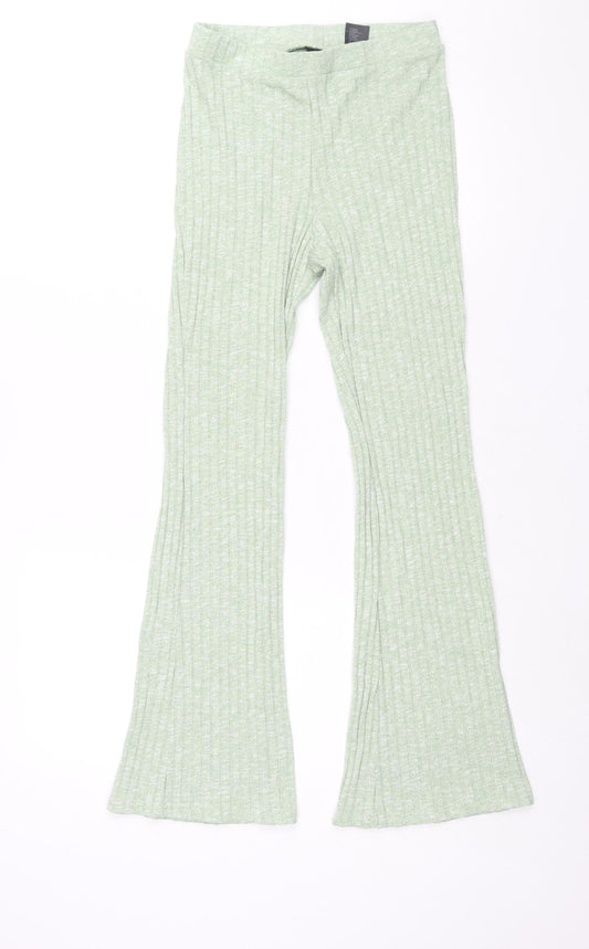 Monki Womens Green Polyester Trousers Size S L27 in Regular - Ribbed
