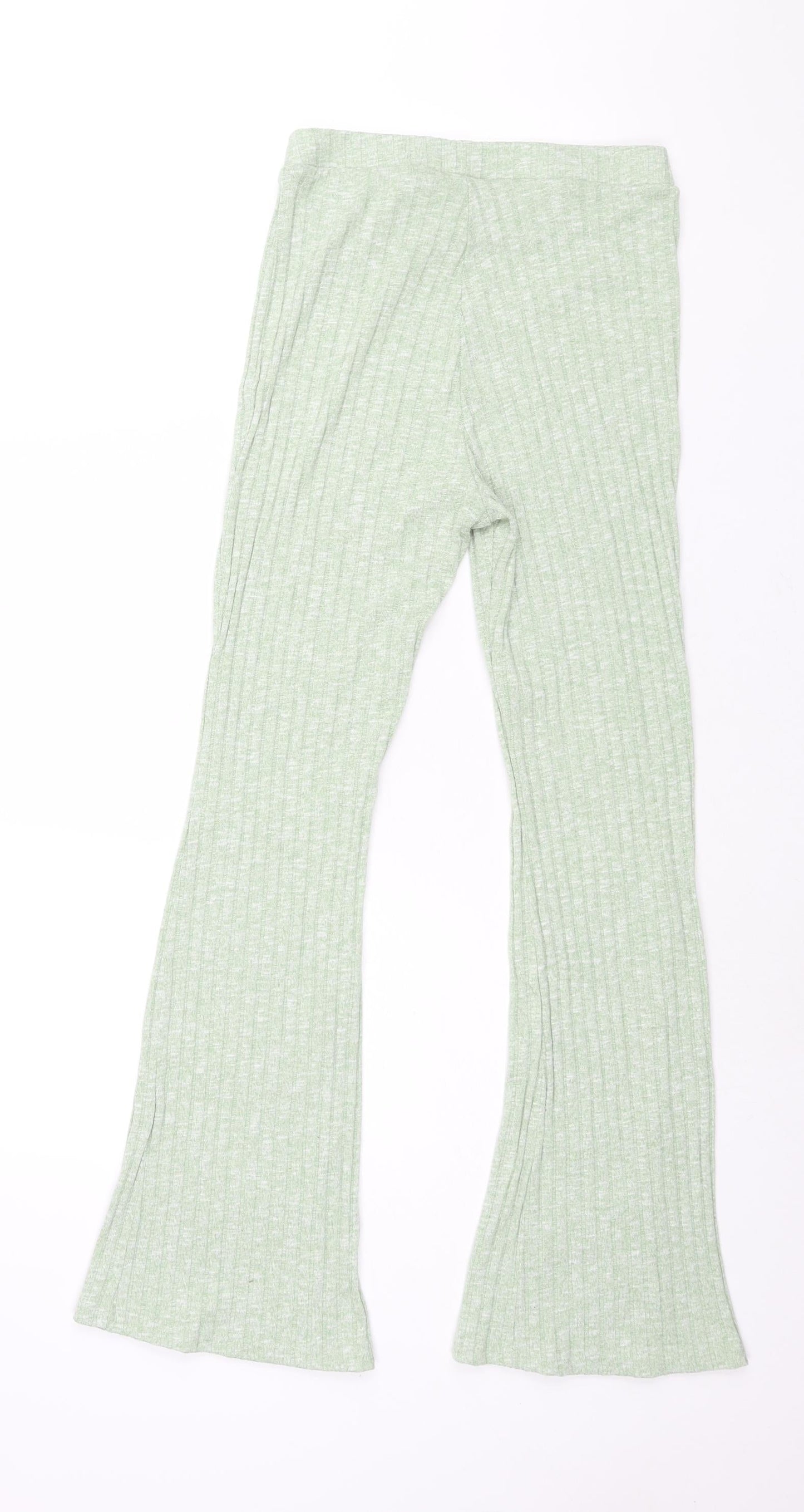 Monki Womens Green Polyester Trousers Size S L27 in Regular - Ribbed