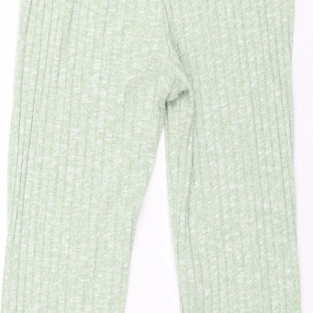 Monki Womens Green Polyester Trousers Size S L27 in Regular - Ribbed