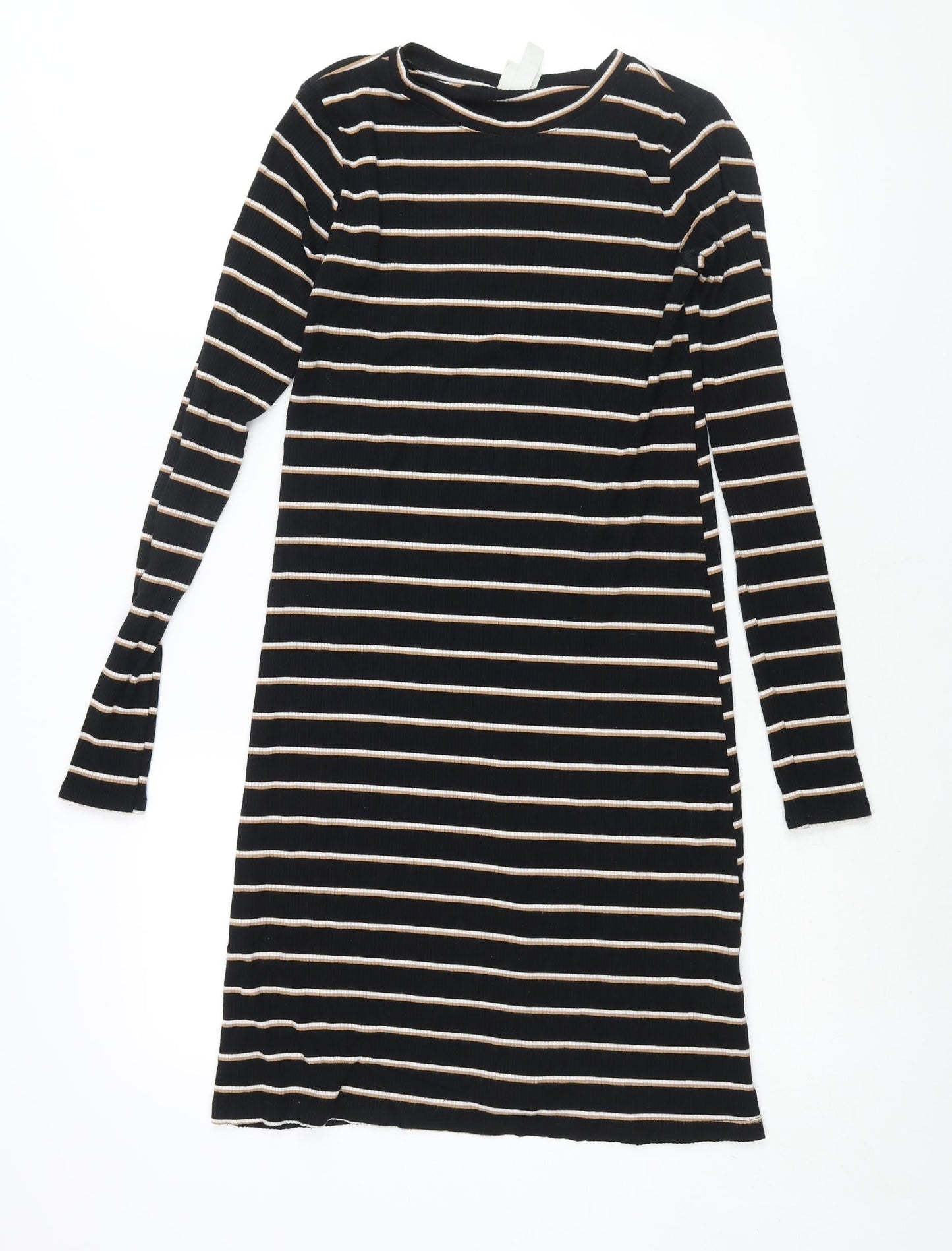 H&M Womens Black Striped Viscose Shift Size XS Round Neck Pullover