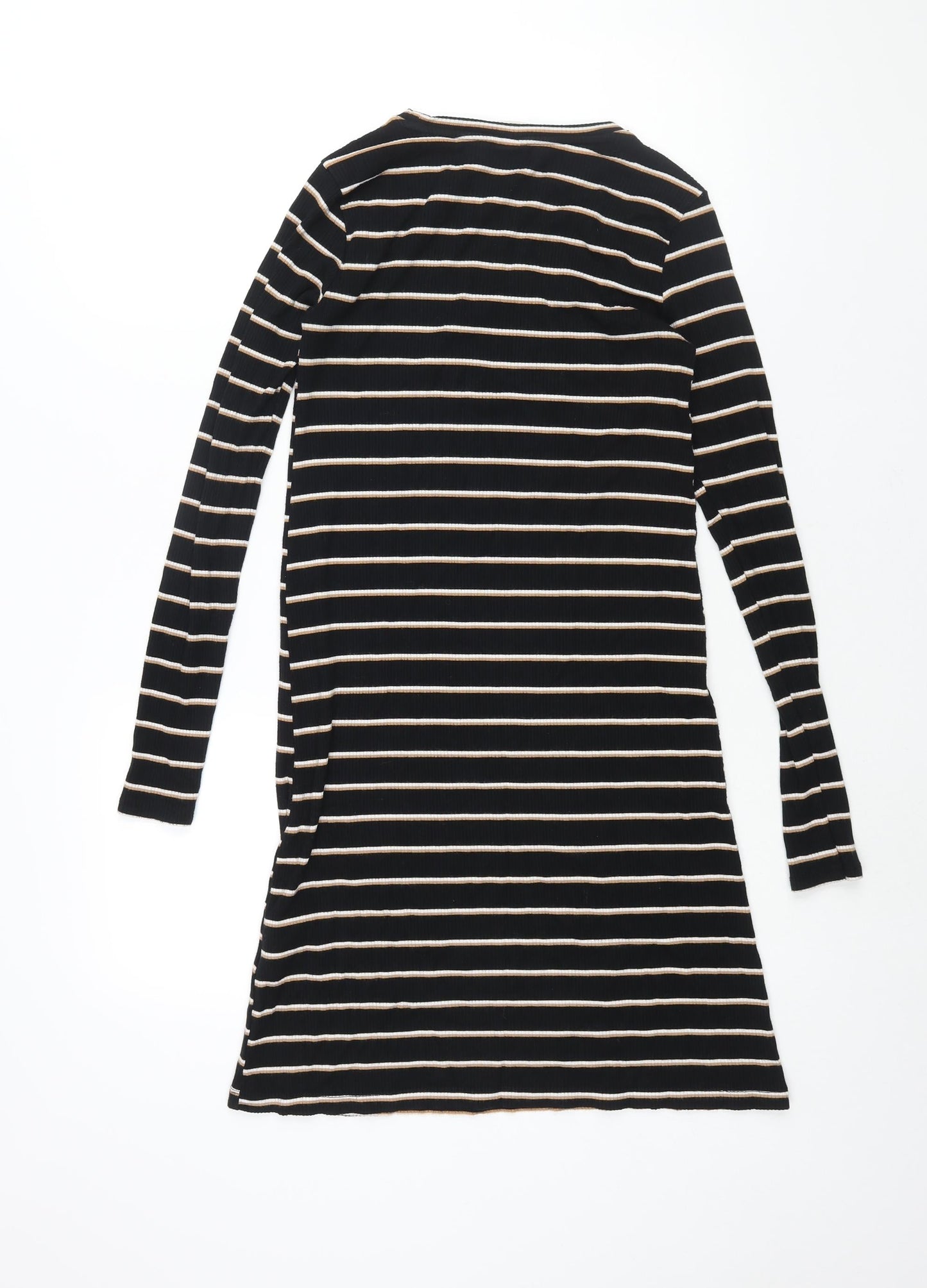 H&M Womens Black Striped Viscose Shift Size XS Round Neck Pullover