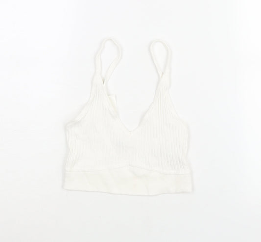 Zara Womens White Cotton Cropped Blouse Size S V-Neck