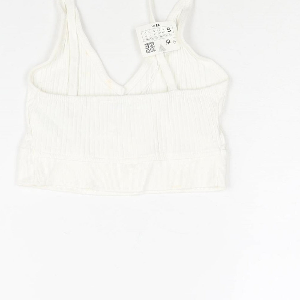 Zara Womens White Cotton Cropped Blouse Size S V-Neck