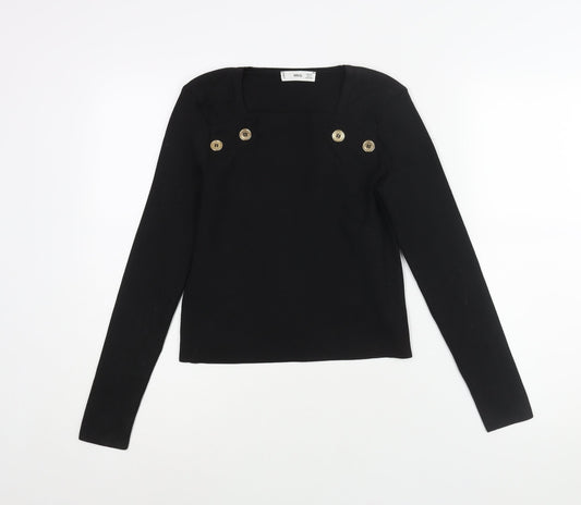 Mango Womens Black Polyester Basic Blouse Size S Square Neck - Button Detail