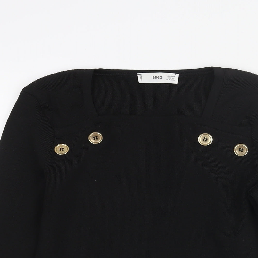 Mango Womens Black Polyester Basic Blouse Size S Square Neck - Button Detail