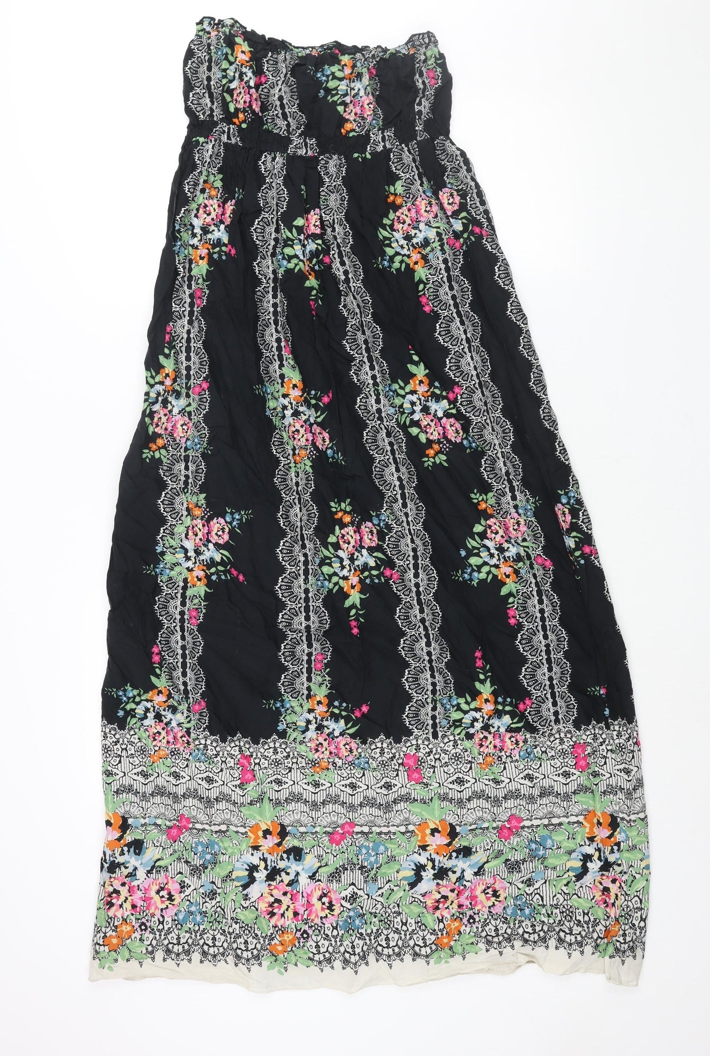 New Look Womens Black Geometric Cotton Maxi Size 8 Square Neck Pullover