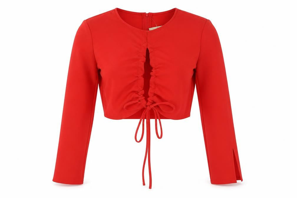 Divided by H&M Womens Red Polyester Basic Blouse Size 12 Round Neck - Drawstring Cut Out