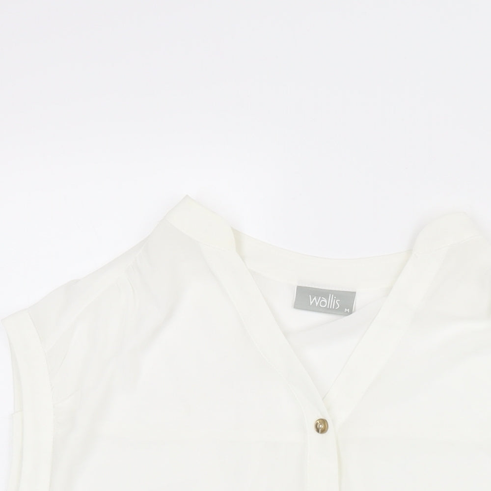 Wallis Womens White Polyester Basic Blouse Size M V-Neck