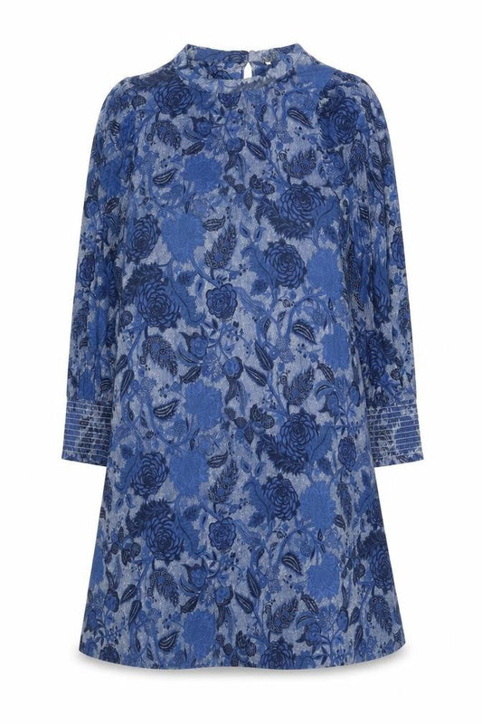 NEXT Womens Blue Floral Viscose Shift Size 12 Mock Neck Button