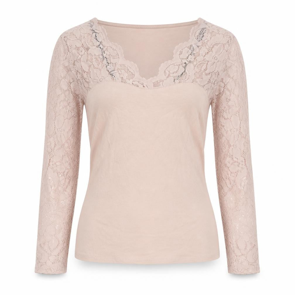 H&M Womens Pink Cotton Basic Blouse Size S V-Neck - Lace