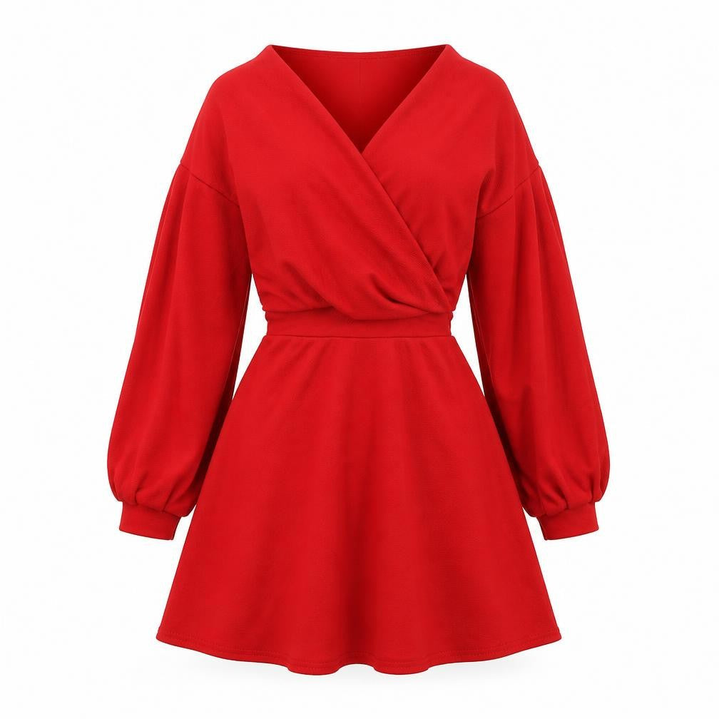 Boohoo Womens Red Polyester A-Line Size 4 V-Neck Pullover - Belted