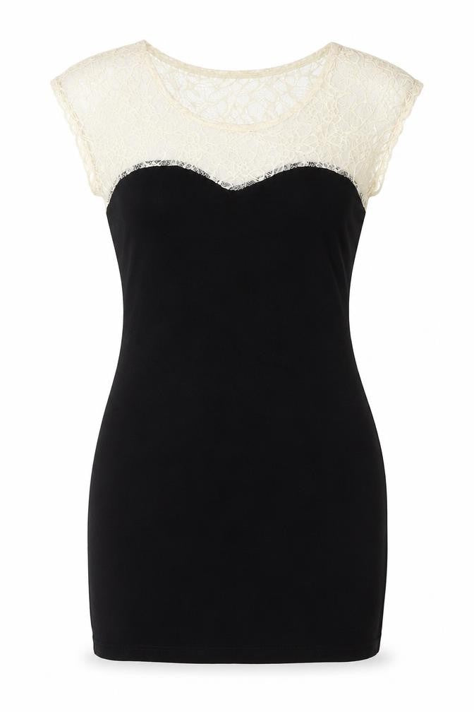 New Look Womens Black Viscose Mini Size 10 Round Neck Pullover - Lace