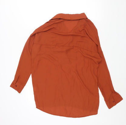 Back view of Missguided women’s brown polyester basic blouse, size UK 4, collared