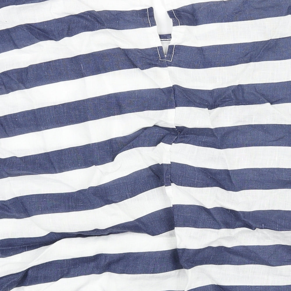 Bella Umbra Womens Blue Striped Linen Basic Blouse Size L Round Neck