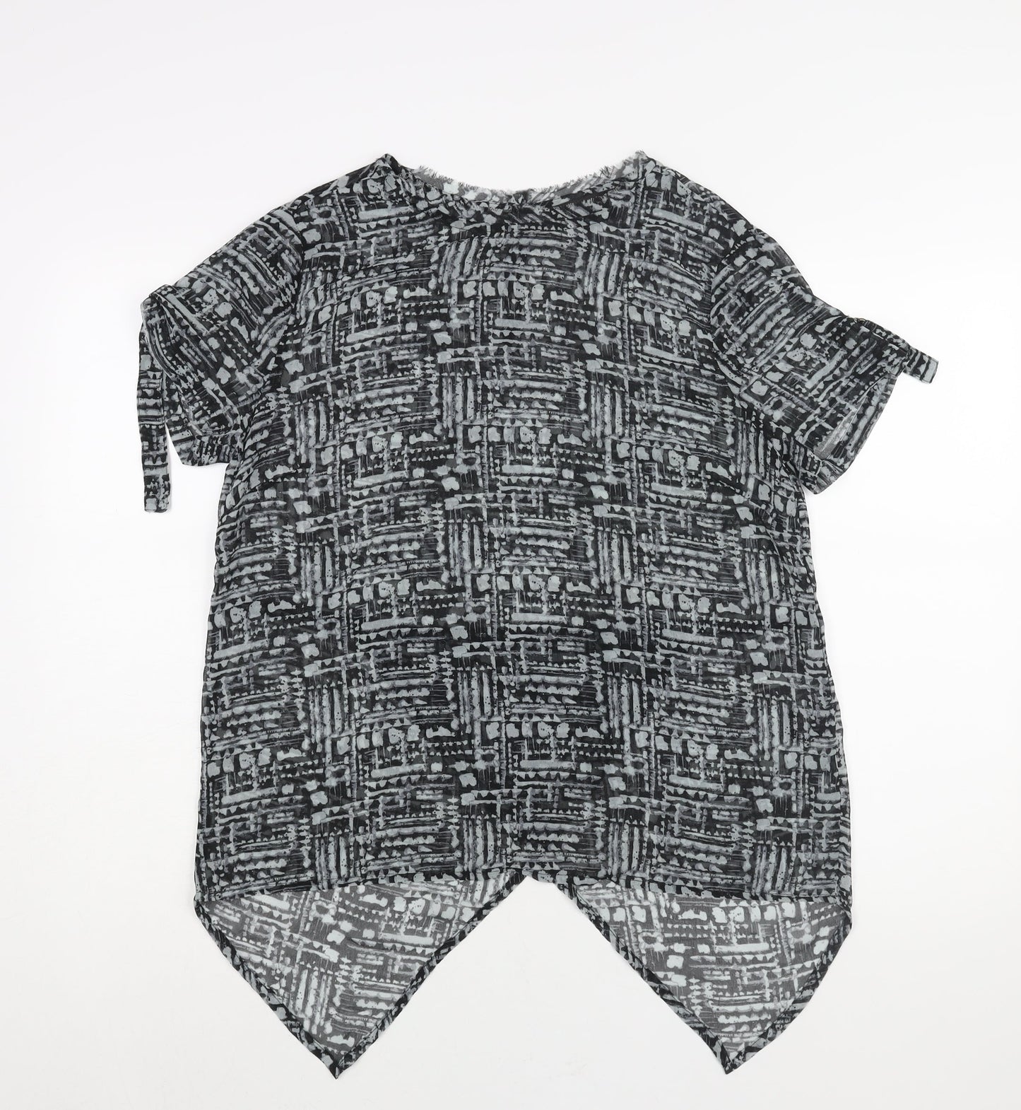 Label Lab Womens Grey Geometric Polyester Basic Blouse Size 14 Round Neck - Hi-Low Hem Buckle Detail
