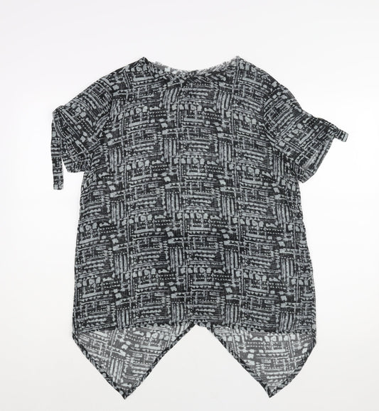 Label Lab Womens Grey Geometric Polyester Basic Blouse Size 14 Round Neck - Hi-Low Hem Buckle Detail