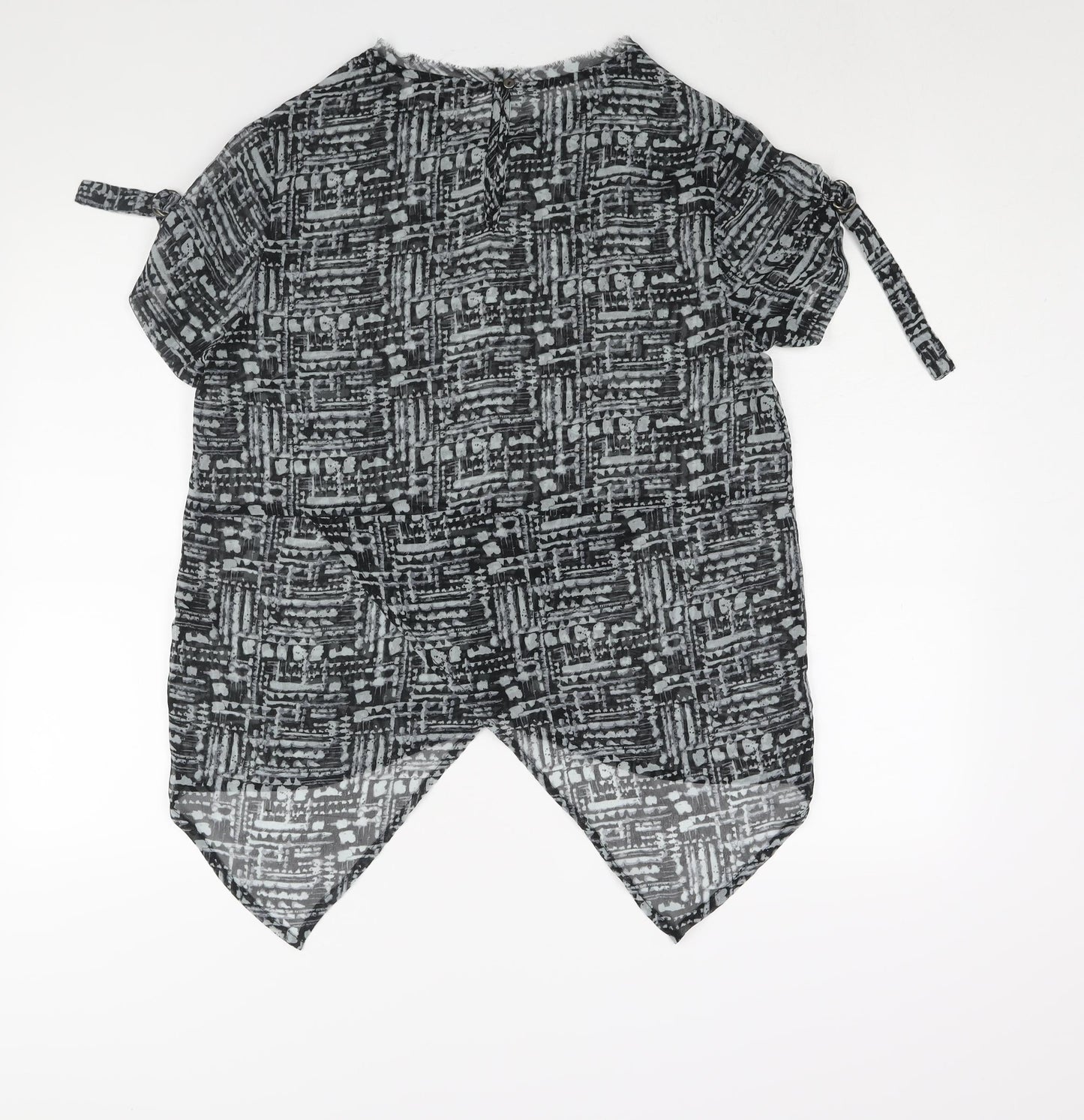 Label Lab Womens Grey Geometric Polyester Basic Blouse Size 14 Round Neck - Hi-Low Hem Buckle Detail