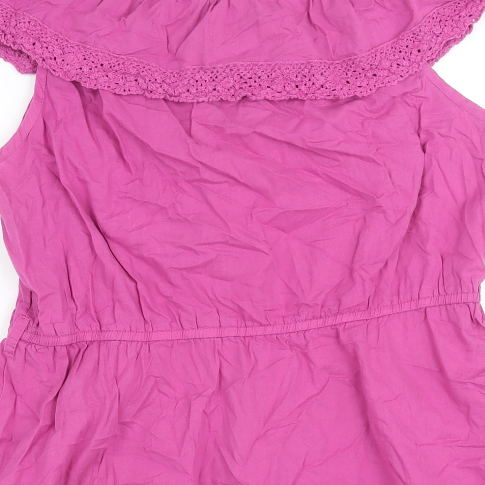 Red Herring Womens Pink Cotton A-Line Size 14 Boat Neck Pullover - Lace Trim