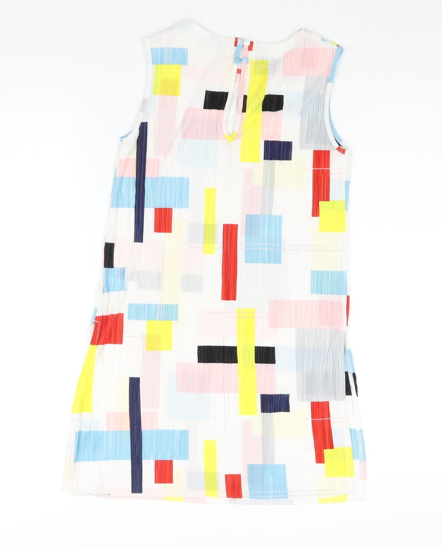 NEXT Womens Multicoloured Geometric Polyester Tunic Blouse Size 8 Round Neck - Side Slits