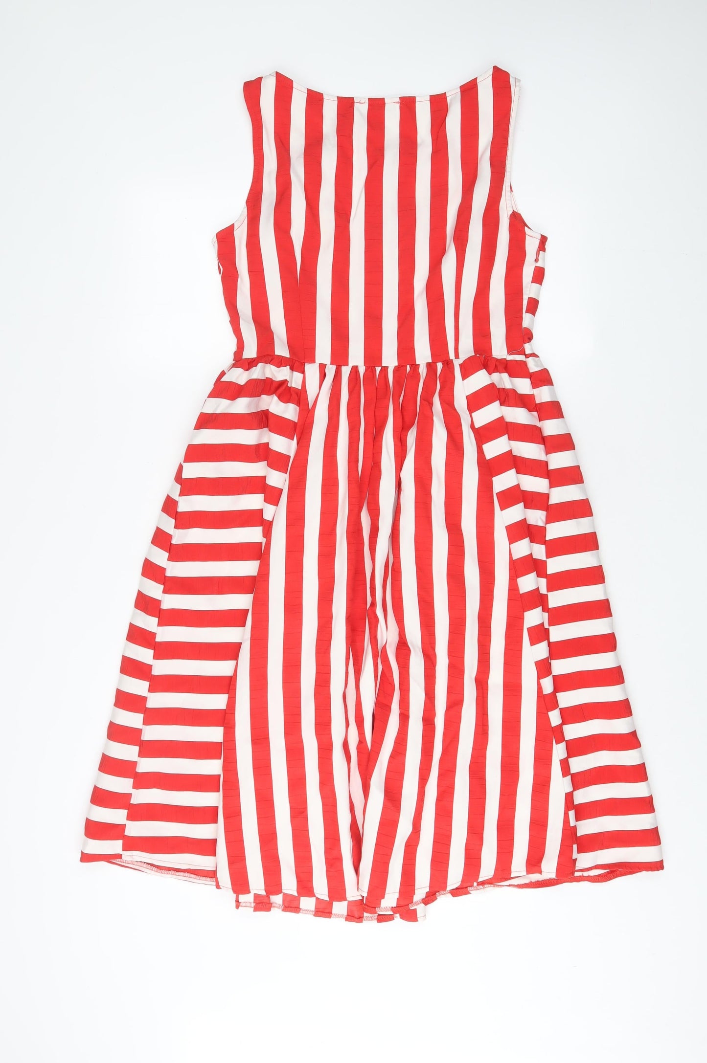 Marina Kaneva Womens Red Striped Polyester A-Line Size 12 Scoop Neck Pullover