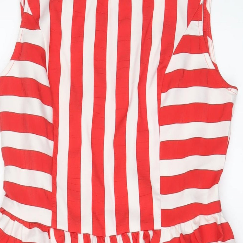 Marina Kaneva Womens Red Striped Polyester A-Line Size 12 Scoop Neck Pullover