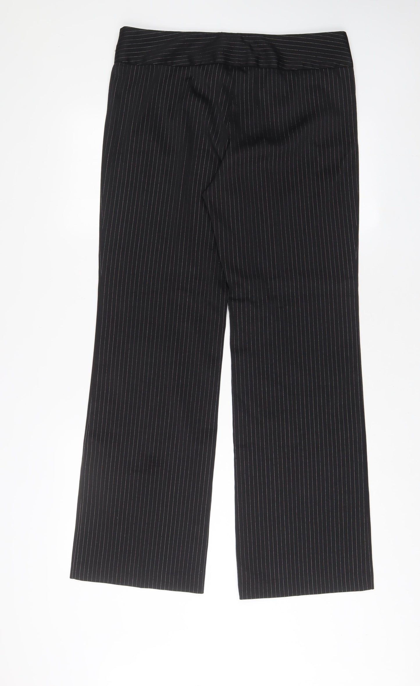 Etam Womens Black Striped Polyester Trousers Size 14 L31 in Regular Hook & Eye