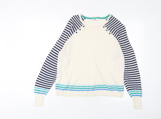 Klass Womens Beige Crew Neck Striped Viscose Pullover Jumper Size 4