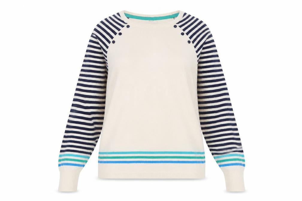 Klass Womens Beige Crew Neck Striped Viscose Pullover Jumper Size 4