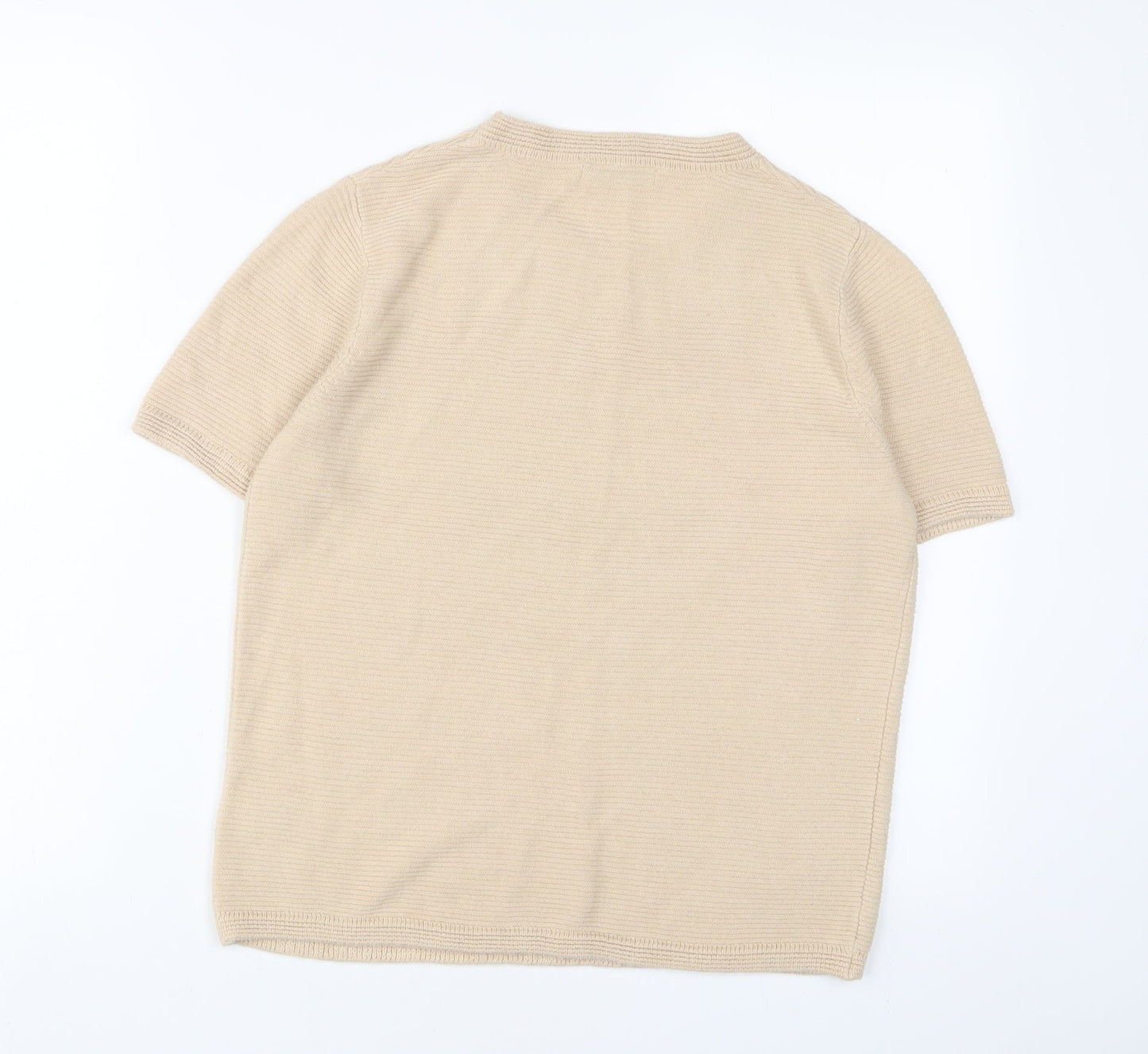 Classic Womens Beige Crew Neck Acrylic Pullover Jumper Size 10