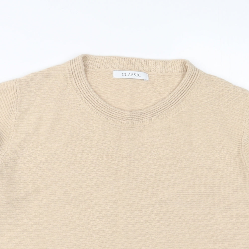 Classic Womens Beige Crew Neck Acrylic Pullover Jumper Size 10