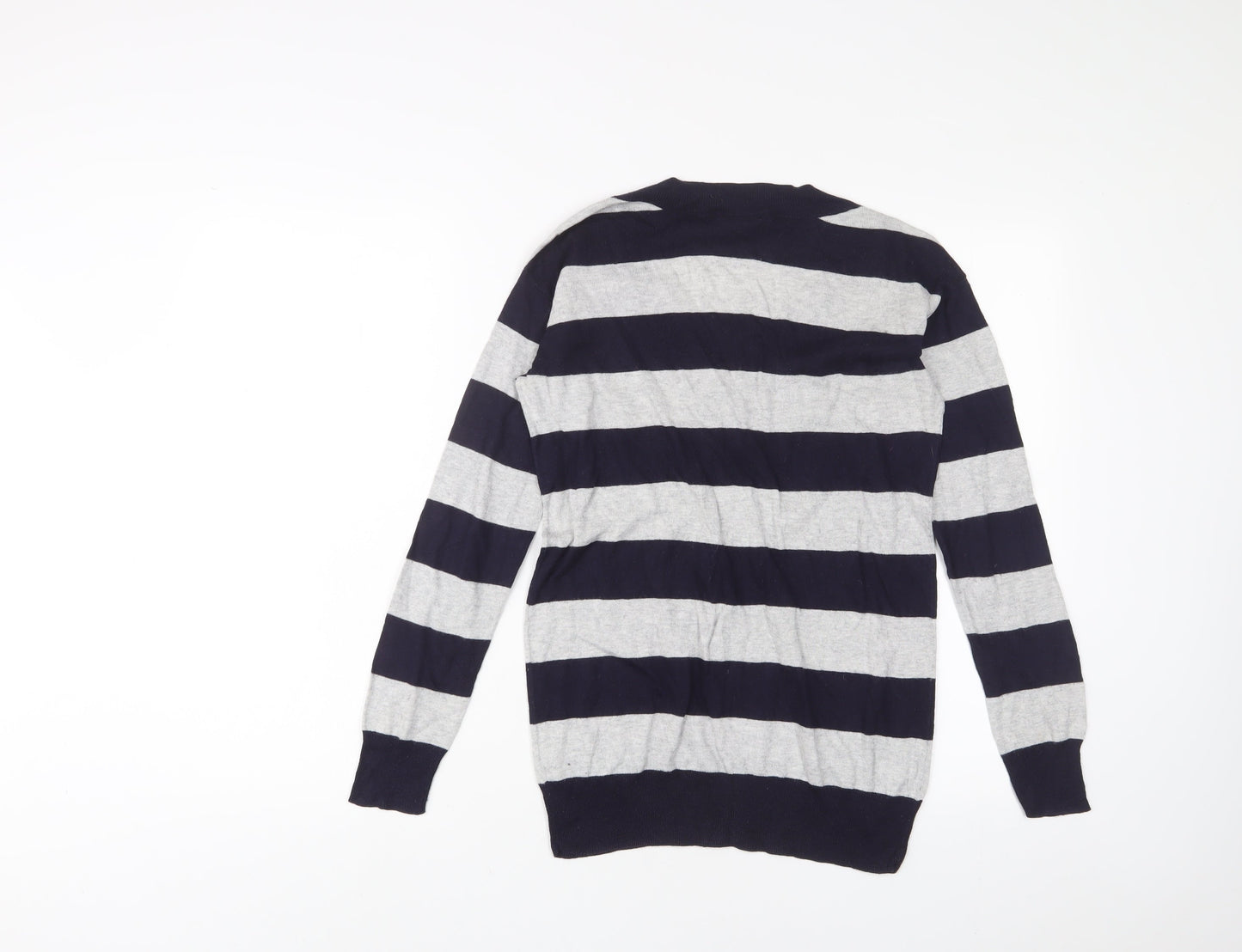 Gap Womens Blue V-Neck Striped Cotton Pullover Jumper Size XS