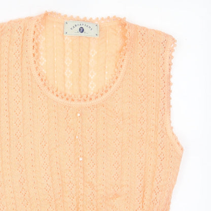 Variations Womens Orange Scoop Neck Acrylic Pullover Jumper Size S - Buttons