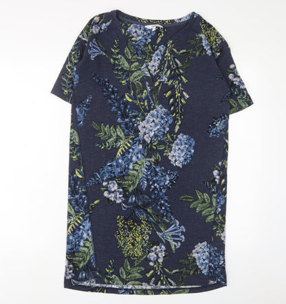 Next Womens Blue Floral Polyester Sheath Size 8 V-Neck Pullover