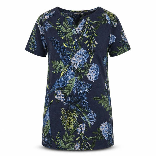 Next Womens Blue Floral Polyester Sheath Size 8 V-Neck Pullover