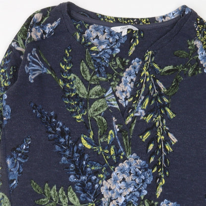Next Womens Blue Floral Polyester Sheath Size 8 V-Neck Pullover